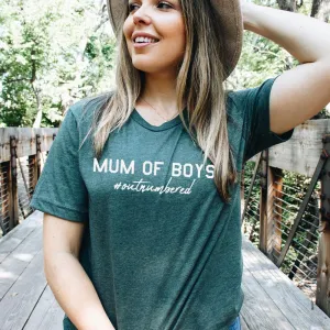 Mum of Boys Hashtag Outnumbered T-Shirt (MRK X) mum blouses clearance