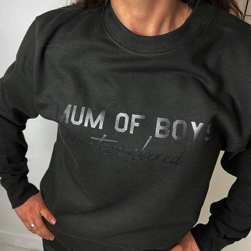 Mum Of Boys Hashtag Outnumbered Tonal Black/Black Sweatshirt mum jeans promo