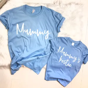 Mummy & Mummy's Bestie Chelsea Script Sky Blue T-Shirts nursing tops best deals