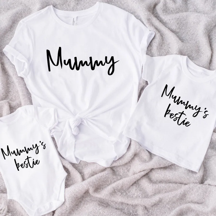 Mummy & Mummy's Bestie Chelsea Script White T-Shirt & Bodysuits maternity wear outlet