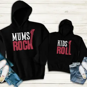 Mums Rock & Kids Roll Matching Black Hoodies nursing tops best deals