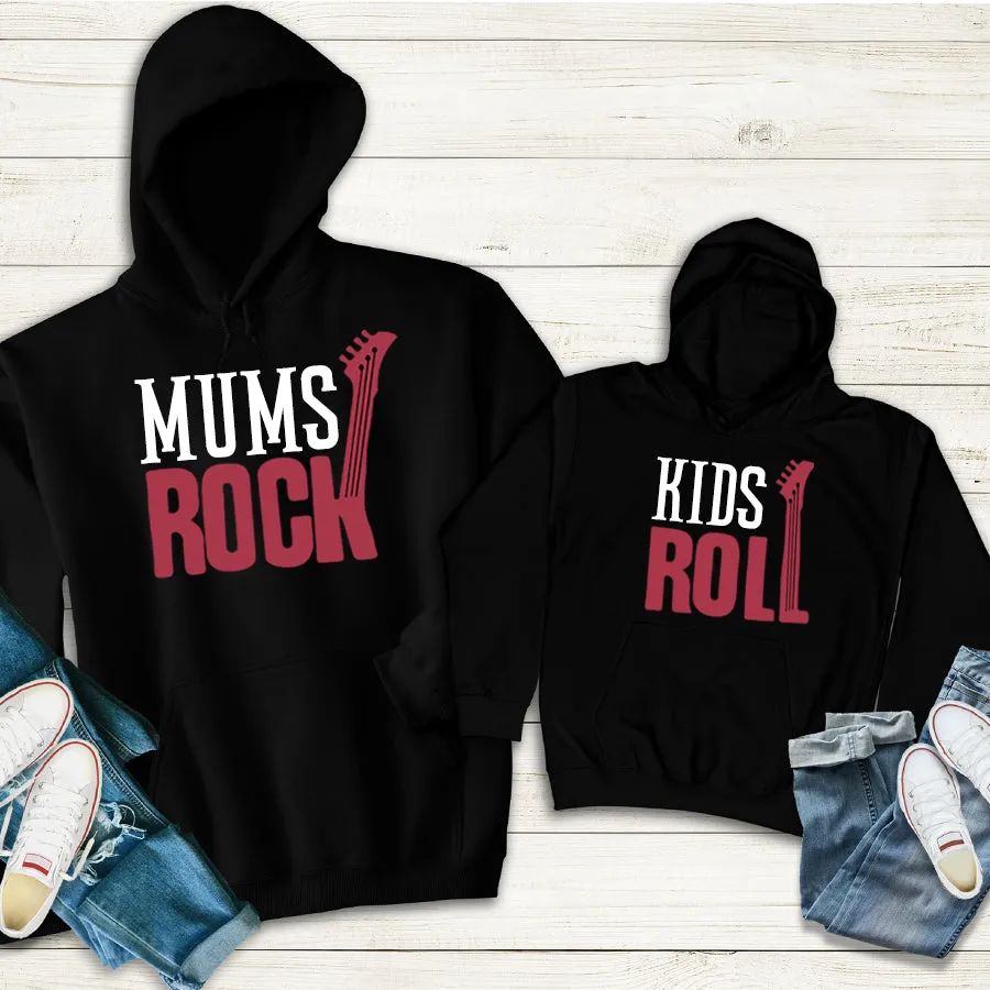 Mums Rock & Kids Roll Matching Black Hoodies nursing tops best deals