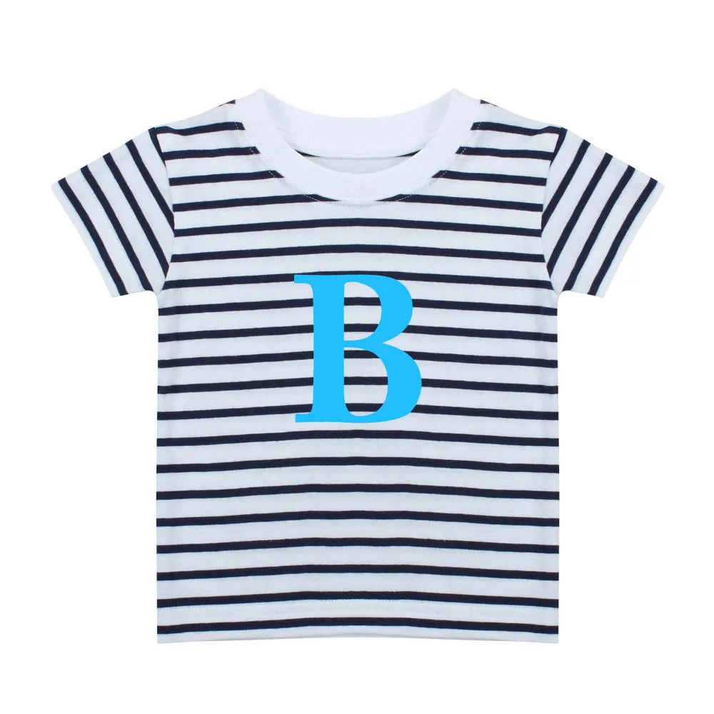 MyStyle Personalised Blue Initial Striped Kids T-Shirt boys apparel promo code