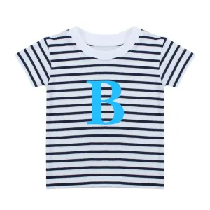 MyStyle Personalised Blue Initial Striped Kids T-Shirt boys apparel promo code