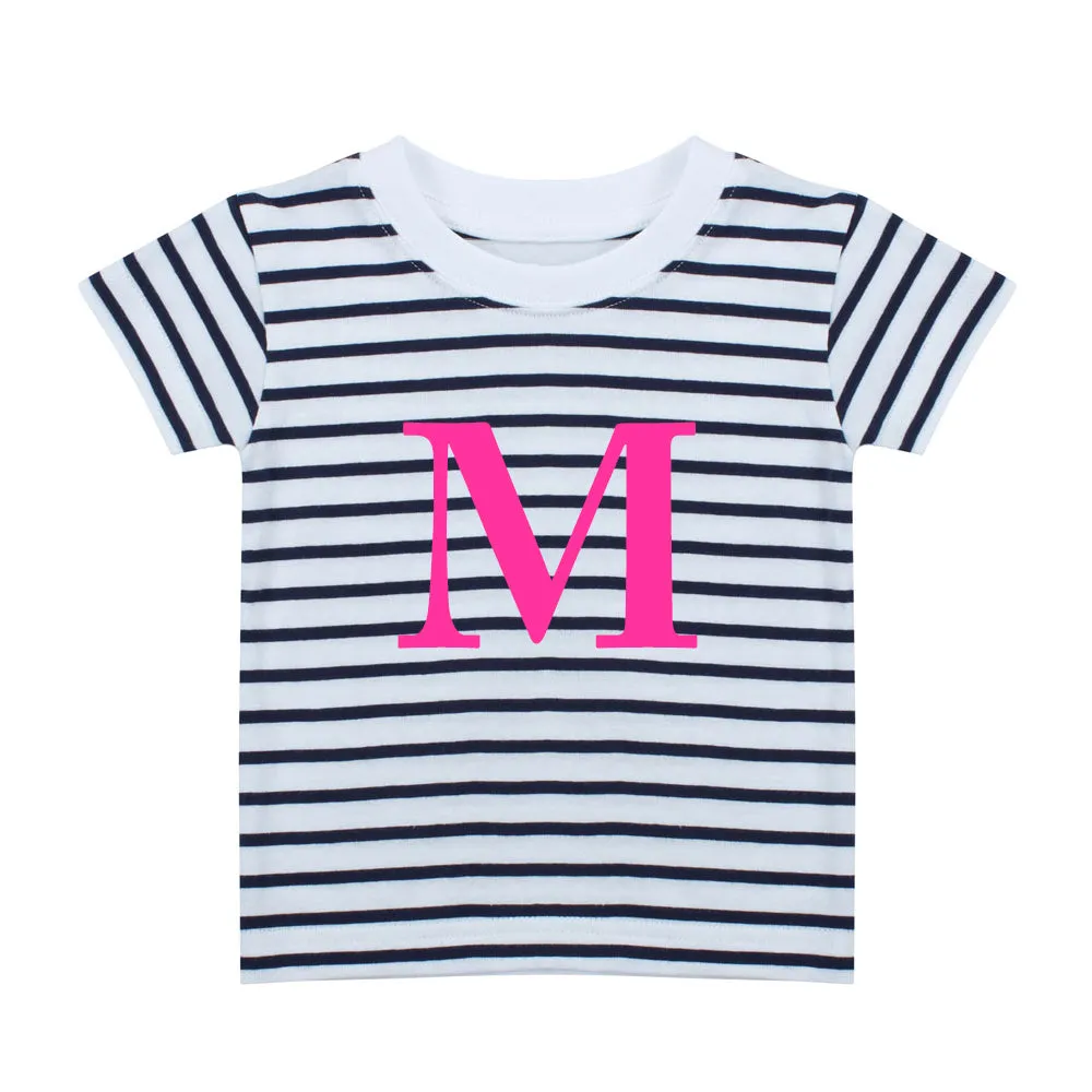 MyStyle Personalised Pink Initial Striped Kids T-Shirt girls jeans best deals