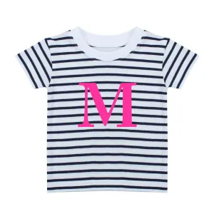 MyStyle Personalised Pink Initial Striped Kids T-Shirt girls jeans best deals