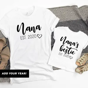Nana & Nana's Bestie Bella Script Matching White T-Shirts (MRK X) grandma outfits sale