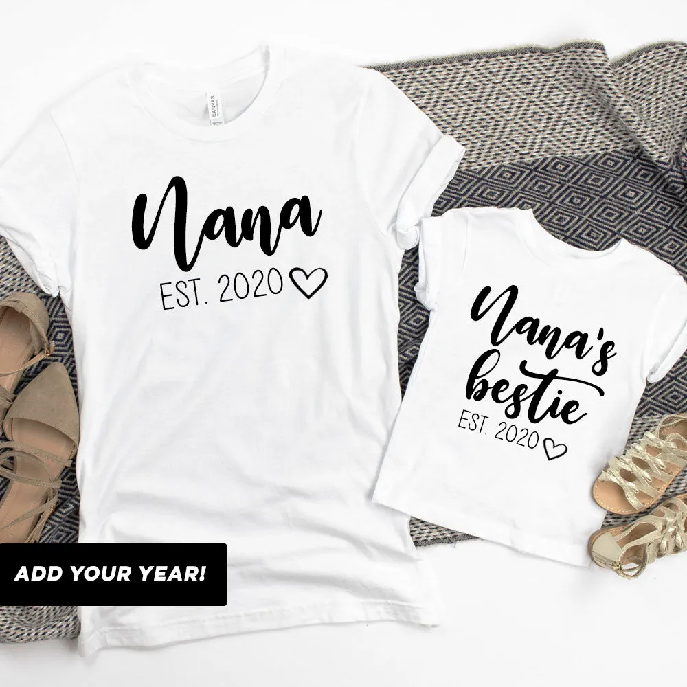 Nana & Nana's Bestie Bella Script Matching White T-Shirts (MRK X) grandma outfits sale