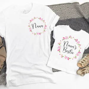 Nana & Nana's Bestie Floral Ring White T-Shirts grandma outfits sale