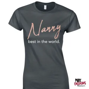 Nanny Best In World Charcoal/Rose Tee (MRK X) grandma outfits sale