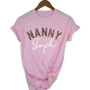 Nanny Leopard Personalised Name T-Shirt grandma outfits sale