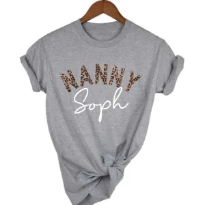 Nanny Leopard Personalised Name T-Shirt grandma outfits sale