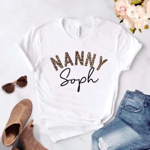 Nanny Leopard Personalised Name T-Shirt grandma outfits sale