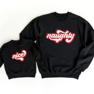 Naughty/Nice Kids Matching Christmas Sweatshirts girls dresses outlet