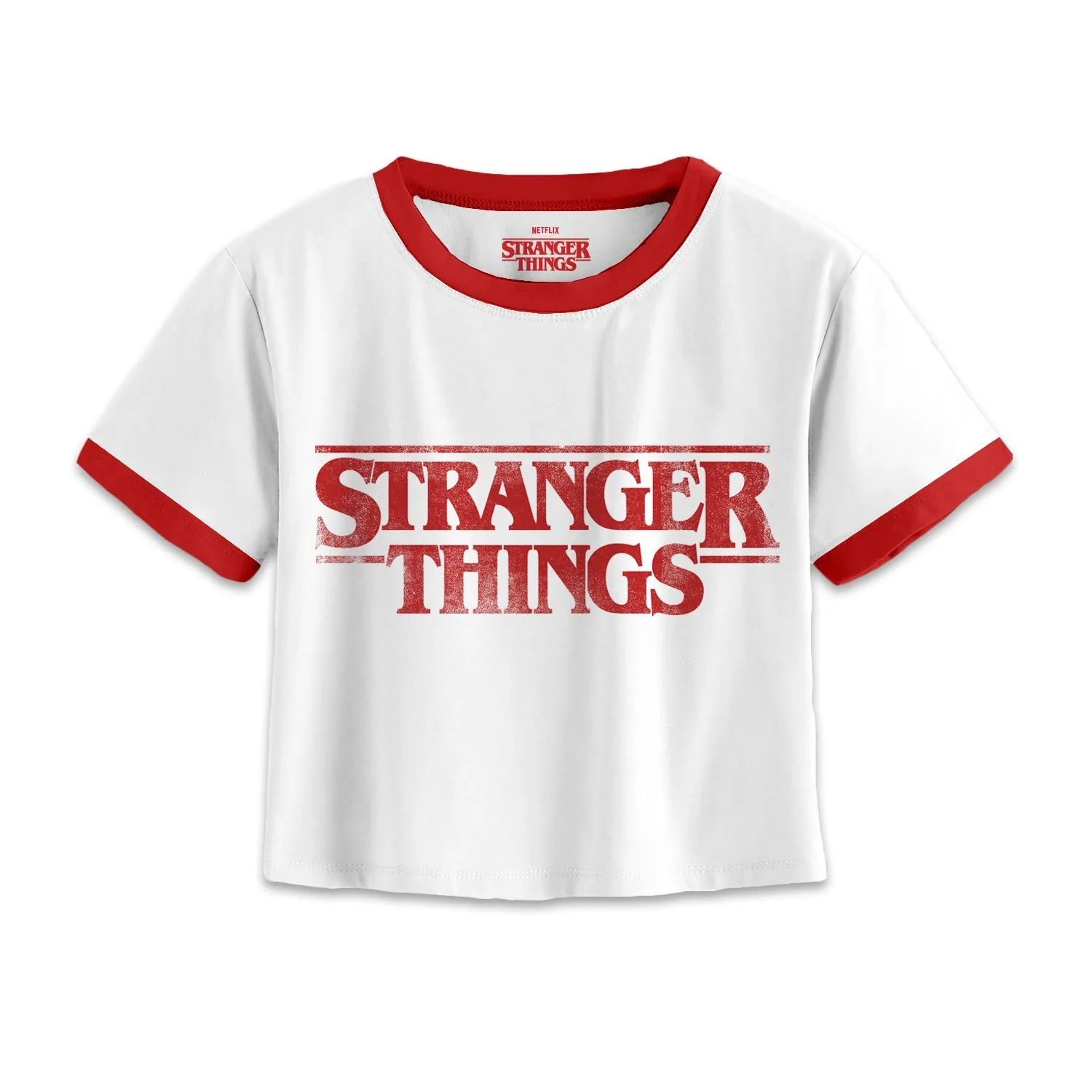 Netflix Stranger Things Distressed Logo SuperHeroes Inc. Cropped Shirt maternity dresses promo