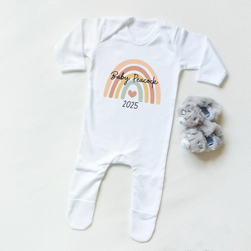 New Arrival 2025 Rainbow Personalised White Sleepsuit cheap baby clothes online