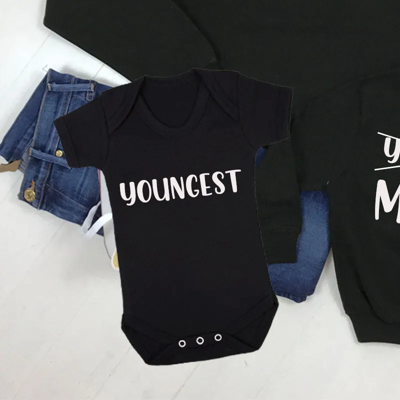 New Sibling Oldest/Youngest/Middle Black Sweatshirt & Bodysuits (MRK X)