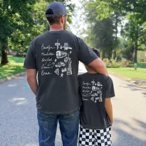 New York Sketch Front & Back Matching Graphic T-Shirt fathers day sale outfits