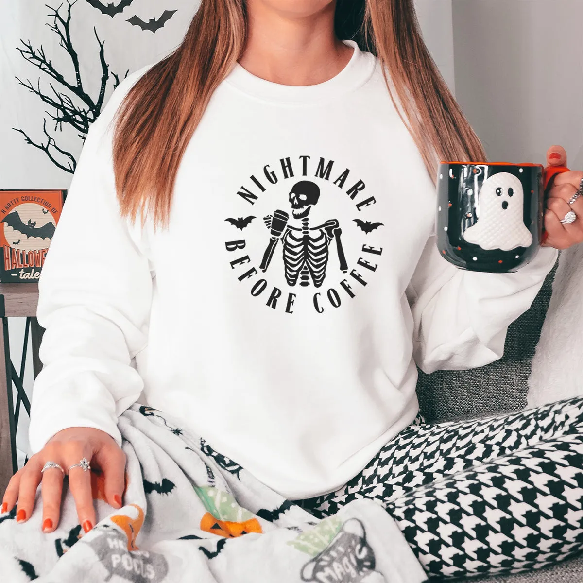 Nightmare Before Coffee Halloween Sweatshirt mum jeans promo