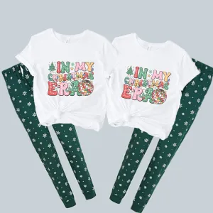 North Pole In My Christmas Era Matching T-shirt & Green Snowflake Pyjama Set- White pregnancy clothes clearance