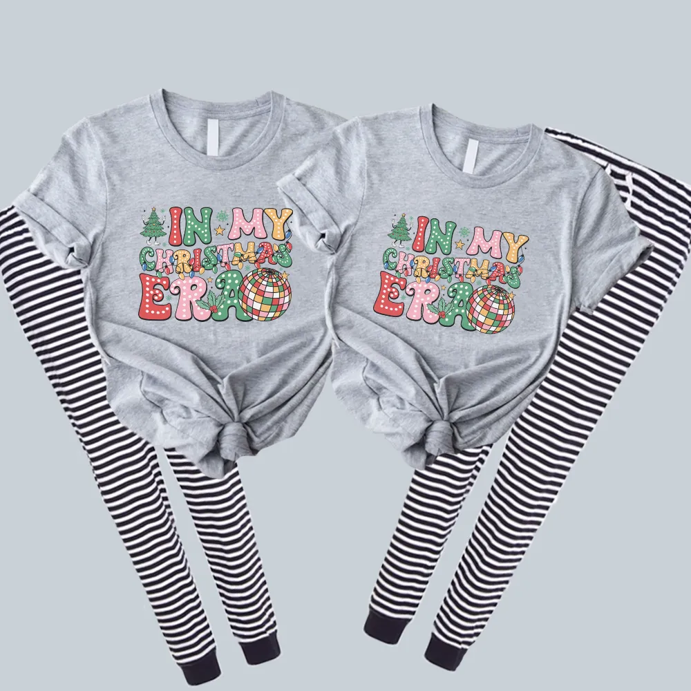 North Pole In My Christmas Era Matching T-shirt & Navy Stripe Pyjama Set- Grey pregnancy clothes clearance