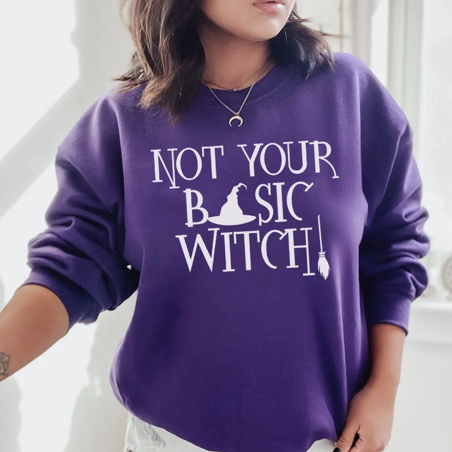 Not Your Basic Witch Purple Halloween Sweatshirt mum jeans promo