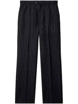 Number-Print Pinstriped Slim-Cut Trousers cheap bottoms online shop