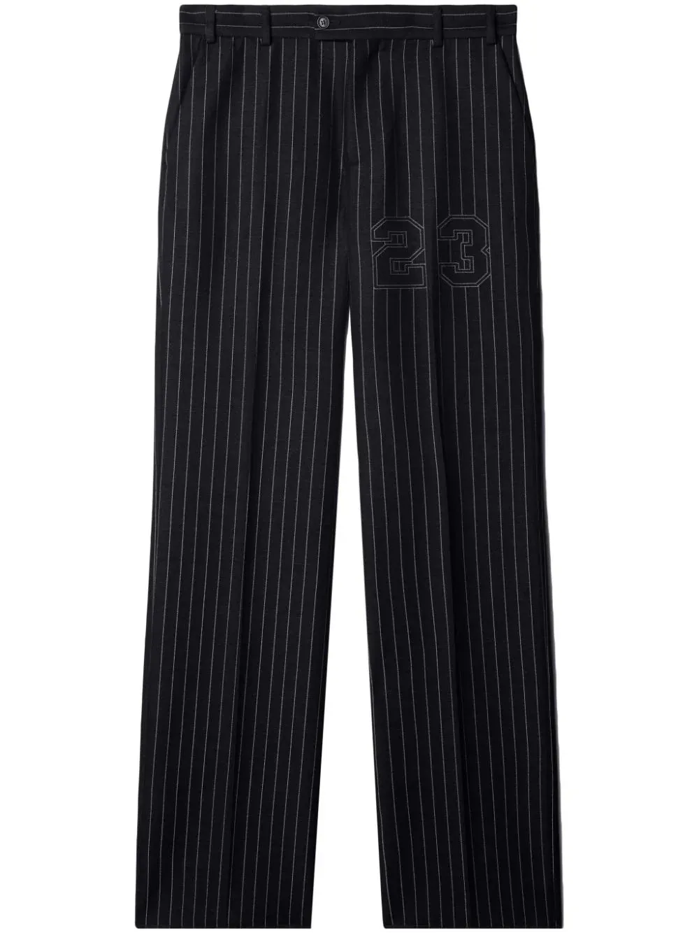 Number-Print Pinstriped Slim-Cut Trousers cheap bottoms online shop