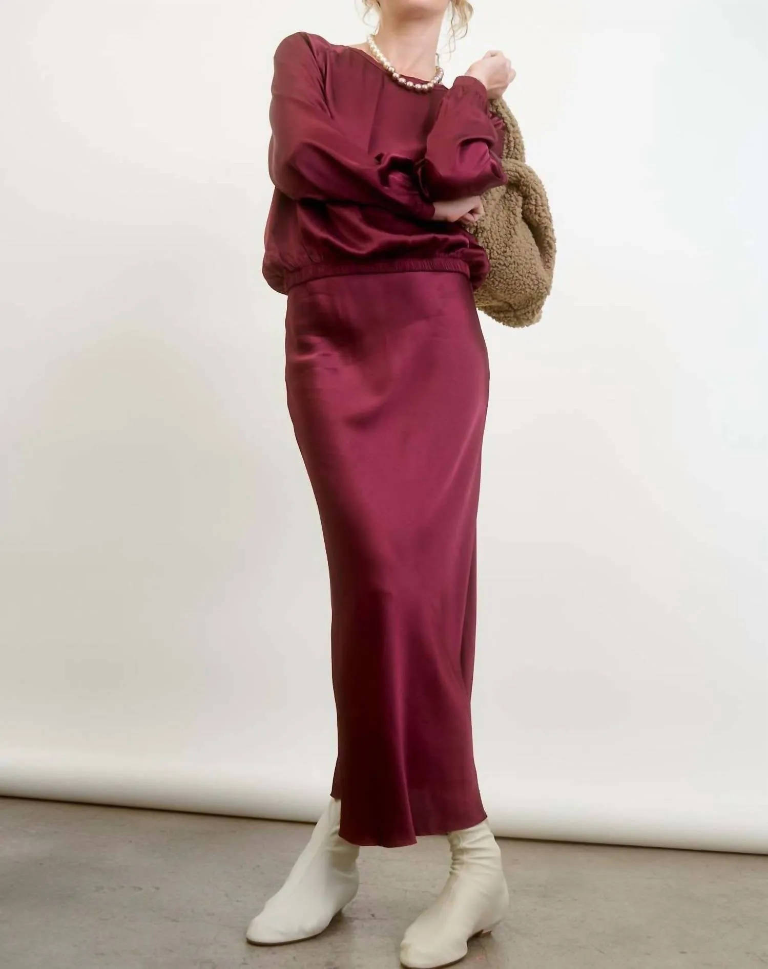 O'darling Midi Skirt In Pinot Satin