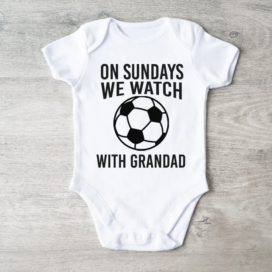 On Sundays We Watch Football With Grandad White Baby Vest cheap baby clothes online