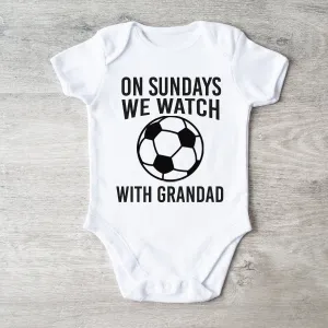 On Sundays We Watch Football With Grandad White Baby Vest cheap baby clothes online