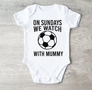 On Sundays We Watch Football With Mummy White Baby Vest cheap baby clothes online