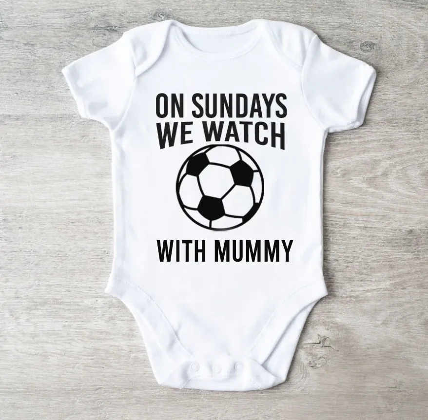 On Sundays We Watch Football With Mummy White Baby Vest cheap baby clothes online