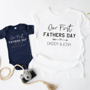 Our First Father's Day Matching T-Shirt/Bodysuit - White/ Navy daddy outfits clearance