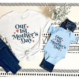 Our First Mothers Day Matching T-Shirt/Bodysuit- Sky Blue pregnancy clothes clearance
