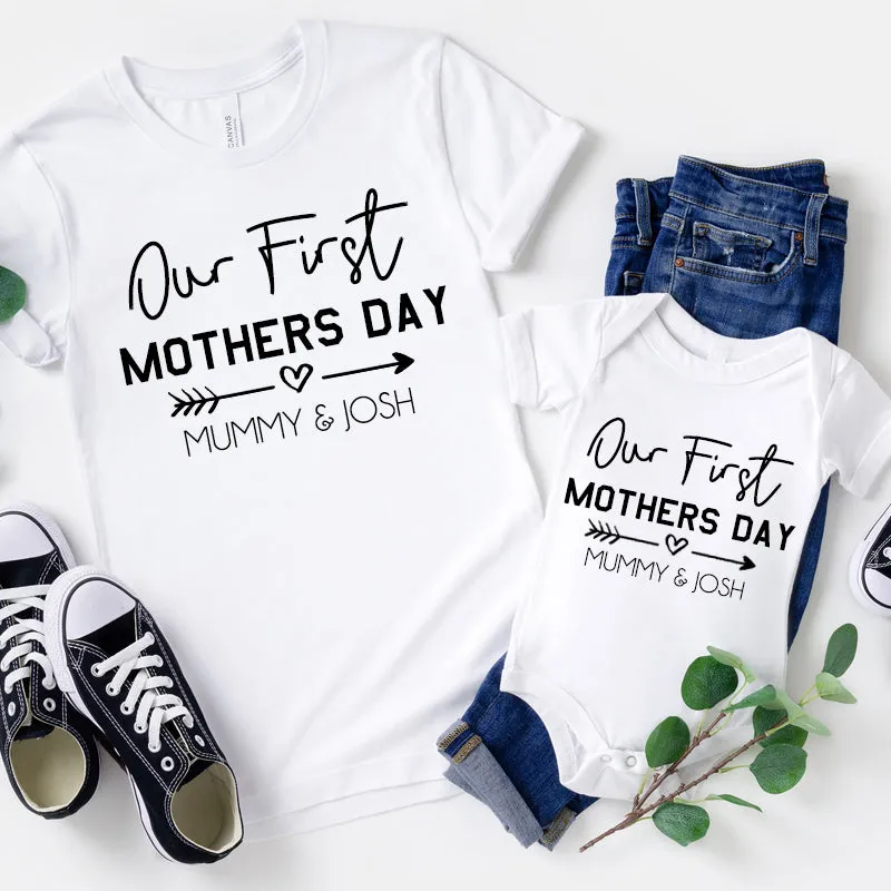 Our First Mothers Day Personalised Mum & Baby White T-Shirt & Bodysuit