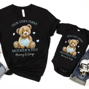 Our Very First Mothers Day Blue Bear Matching T-Shirt & Vest baby bump outfits discount