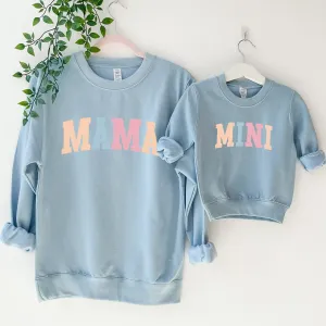 Pastel Mama & Mini College Matching Baby Blue Sweatshirts breastfeeding tops cheap