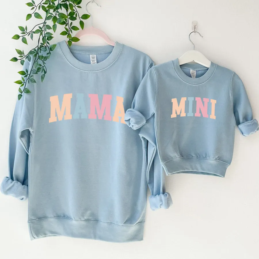Pastel Mama & Mini College Matching Baby Blue Sweatshirts breastfeeding tops cheap