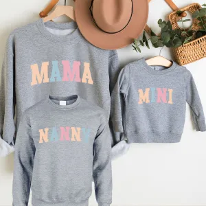 Pastel Mama, Nanny & Mini College Matching Grey Sweatshirts grandma outfits sale