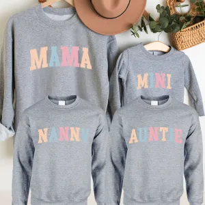 Pastel Mama/Nanny/Auntie & Mini Matching Grey Sweatshirts Auntie Clothing - auntie fashion outlet