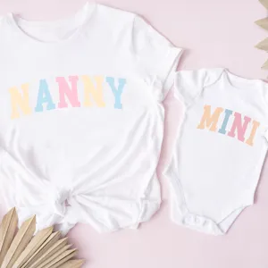 Pastel Nanny & Mini College Matching White T-Shirt & Baby Vest grandma outfits sale