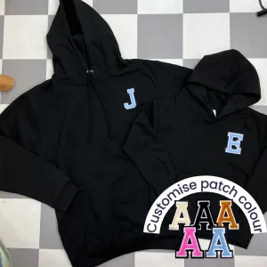 Patch 22 Matching Personalised Initial Hoodies- Black maternity wear outlet