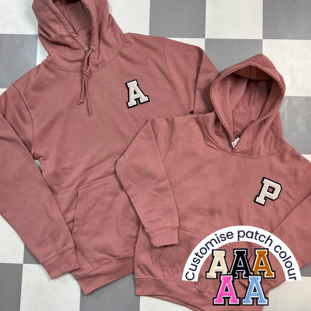 Patch 22 Matching Personalised Initial Hoodies- Dusty Pink mum jeans promo