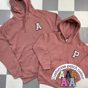 Patch 22 Matching Personalised Initial Hoodies- Dusty Pink mum jeans promo