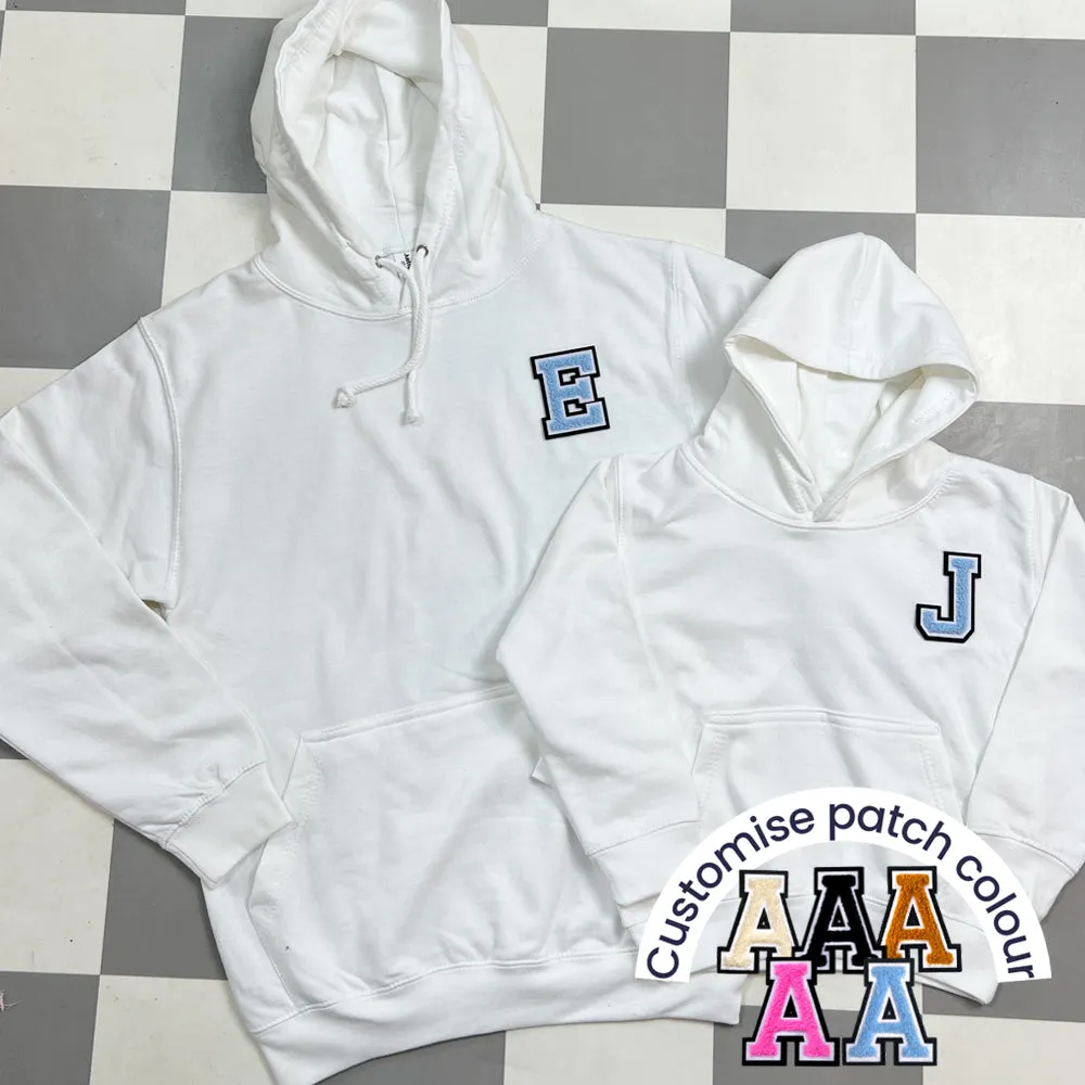 Patch 22 Matching Personalised Initial Hoodies- White mum jeans promo
