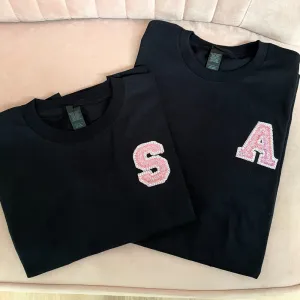 Patch 22 Personalised Sparkle Initial T-Shirts Black maternity wear outlet