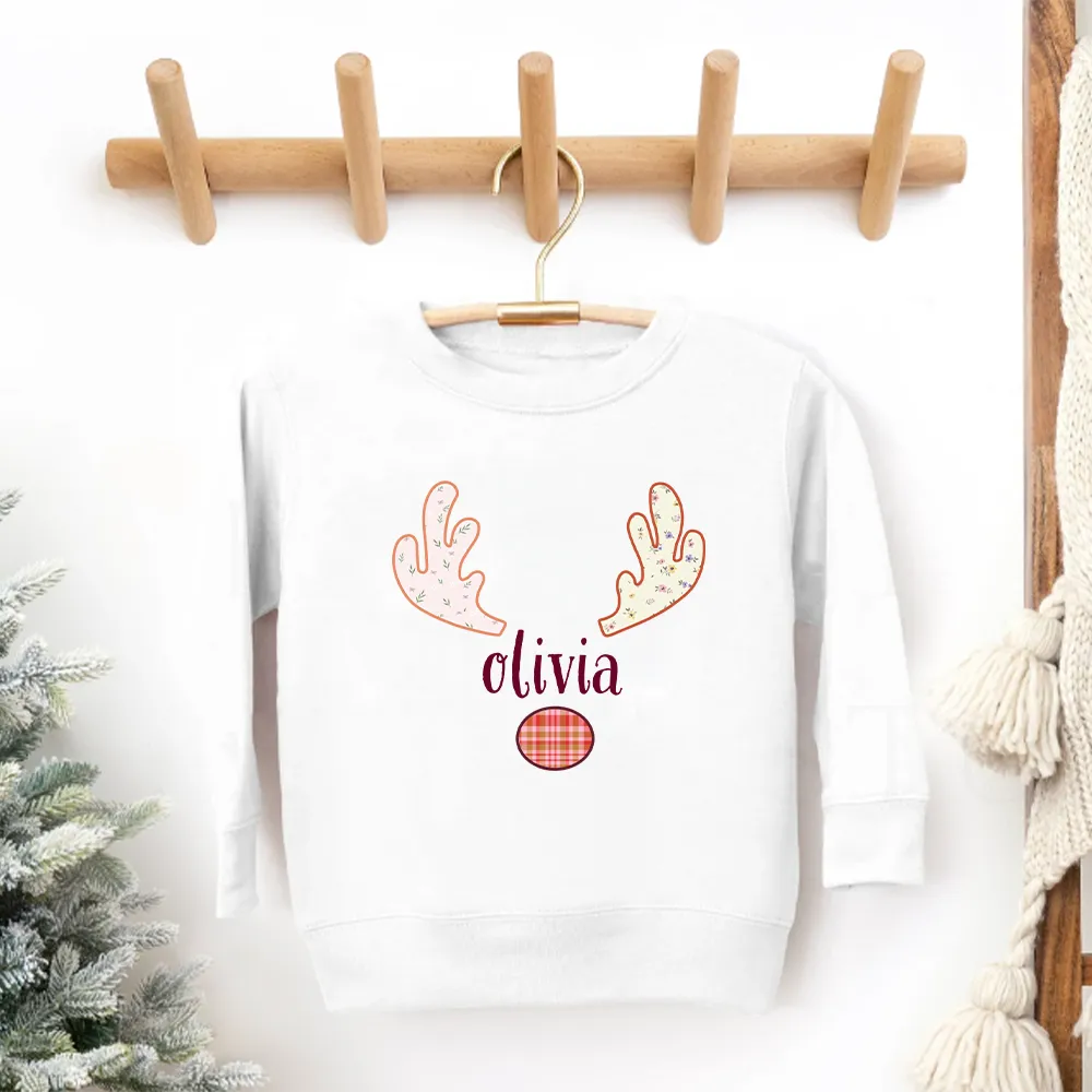 Patchwork Floral Reindeer Kids Sweatshirt discount girls tops