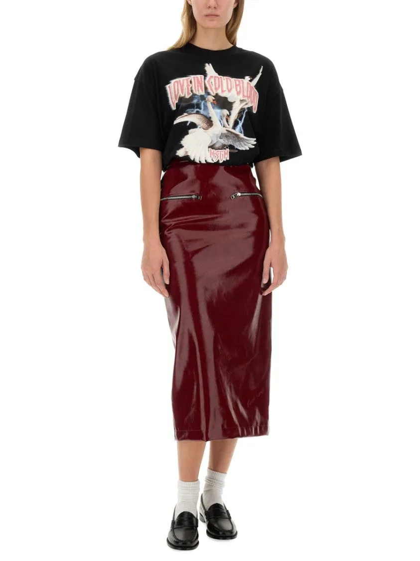 Patent Leather Midi Skirt