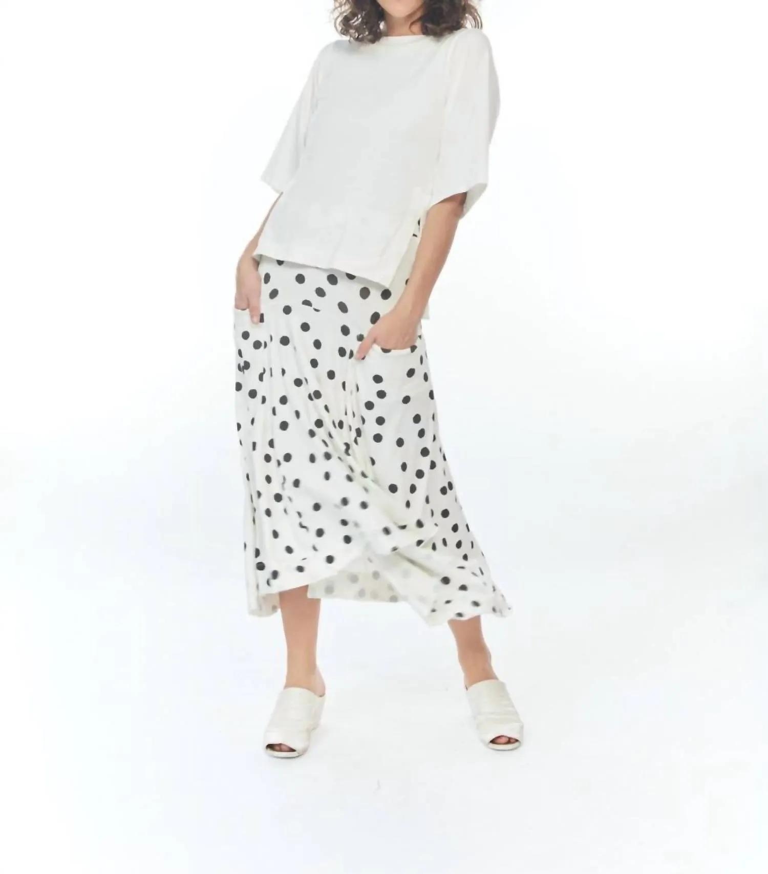Payton Polka Dot Maxi Skirt In Ivory Mini Dots